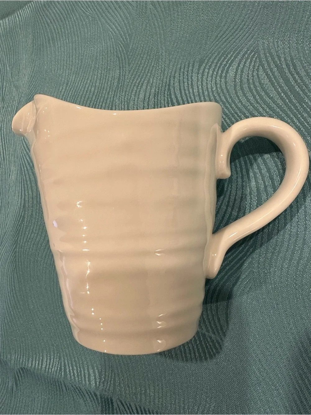 Portmeirion White Ceramic Pitcher with Subtle Ribbing 15 oz